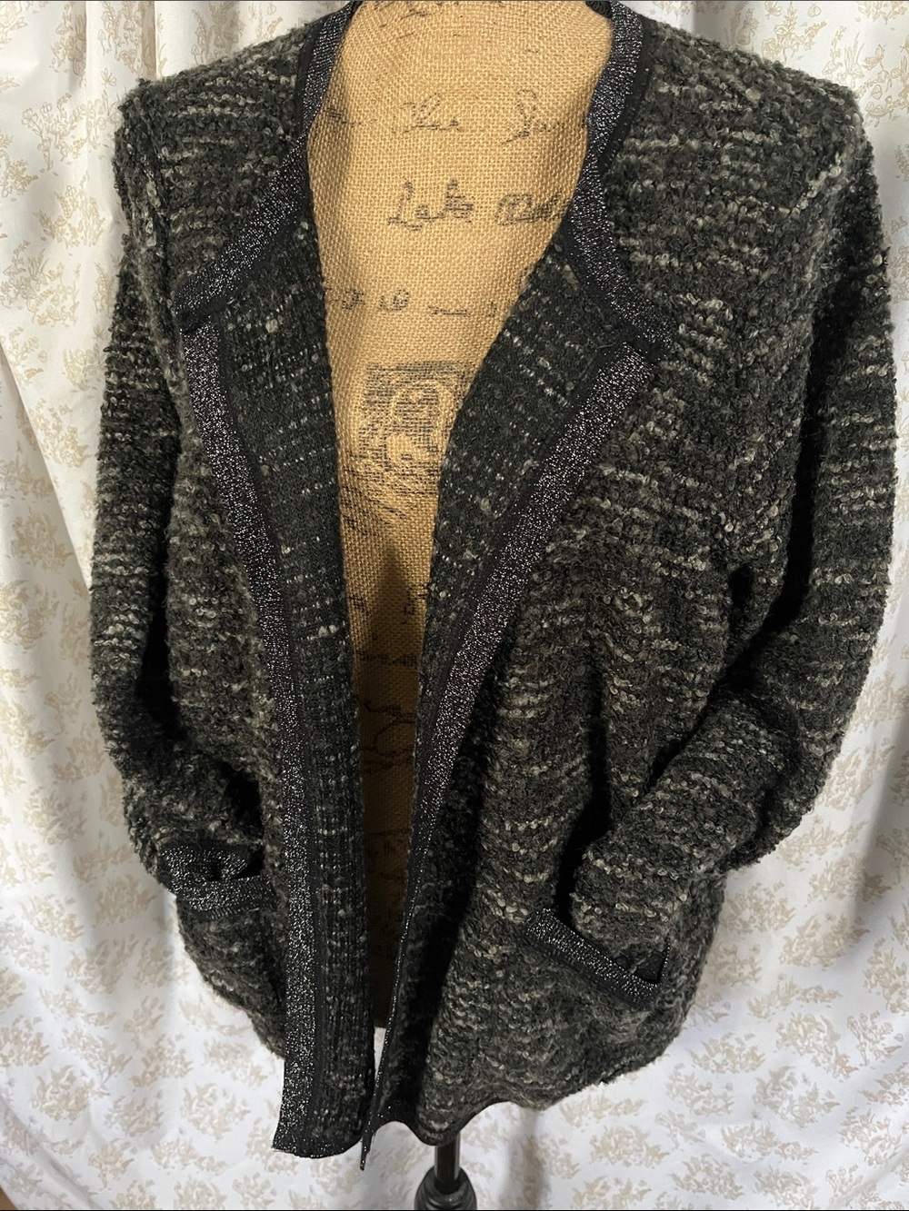 a.n.a Black Marled Open-Front Cardigan with silvery trim